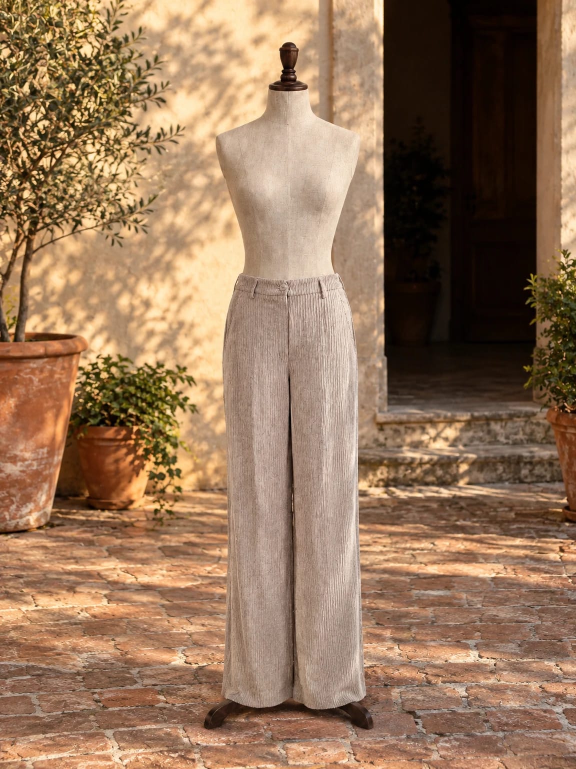 Pantalone ampio a costine beige