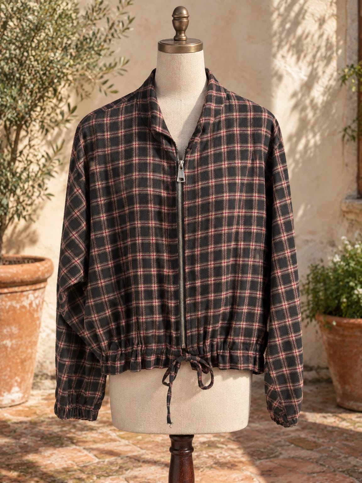 Camicia a quadri con zip e coulisse