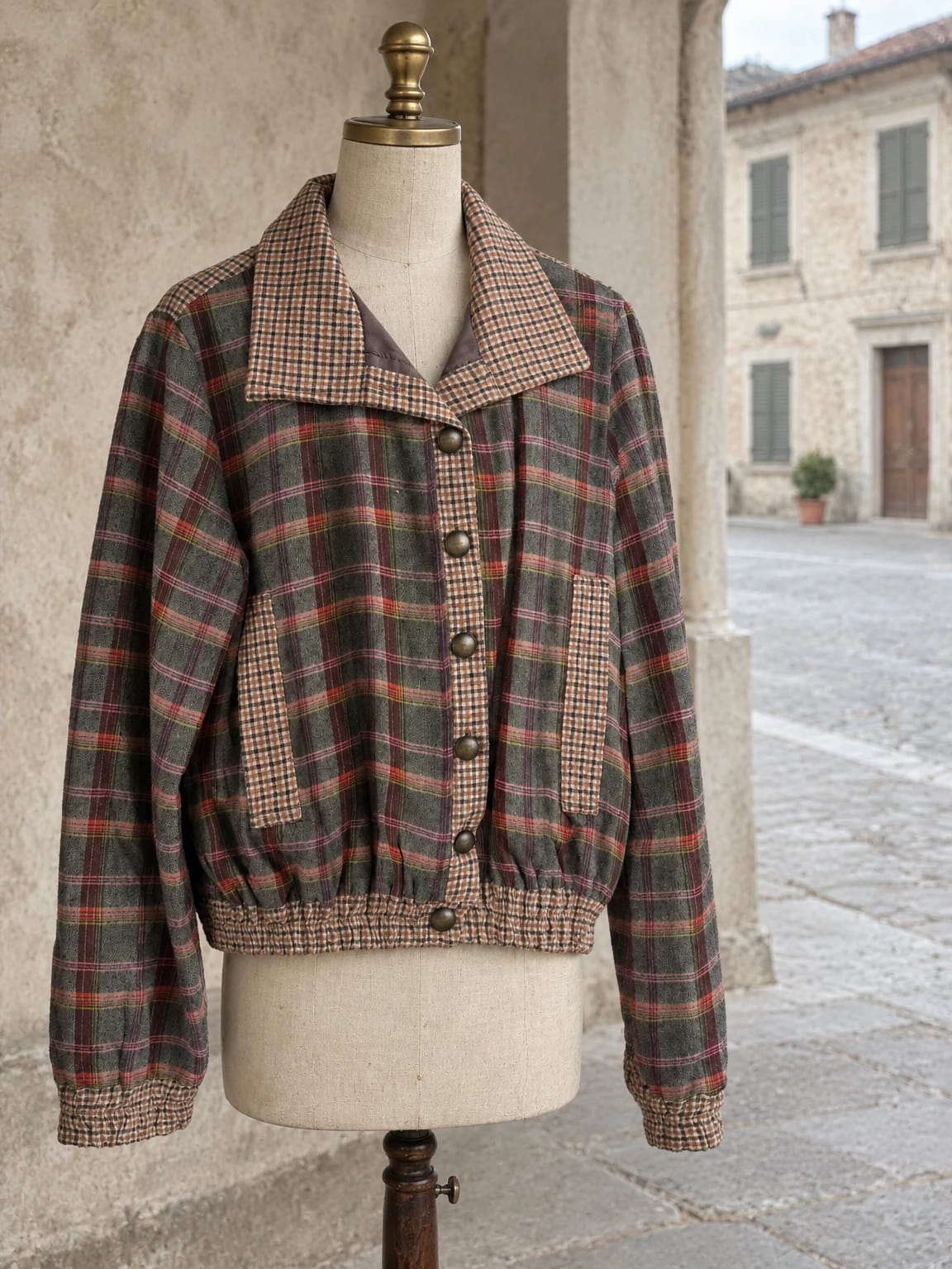Giacca corta a quadri con profili vichy