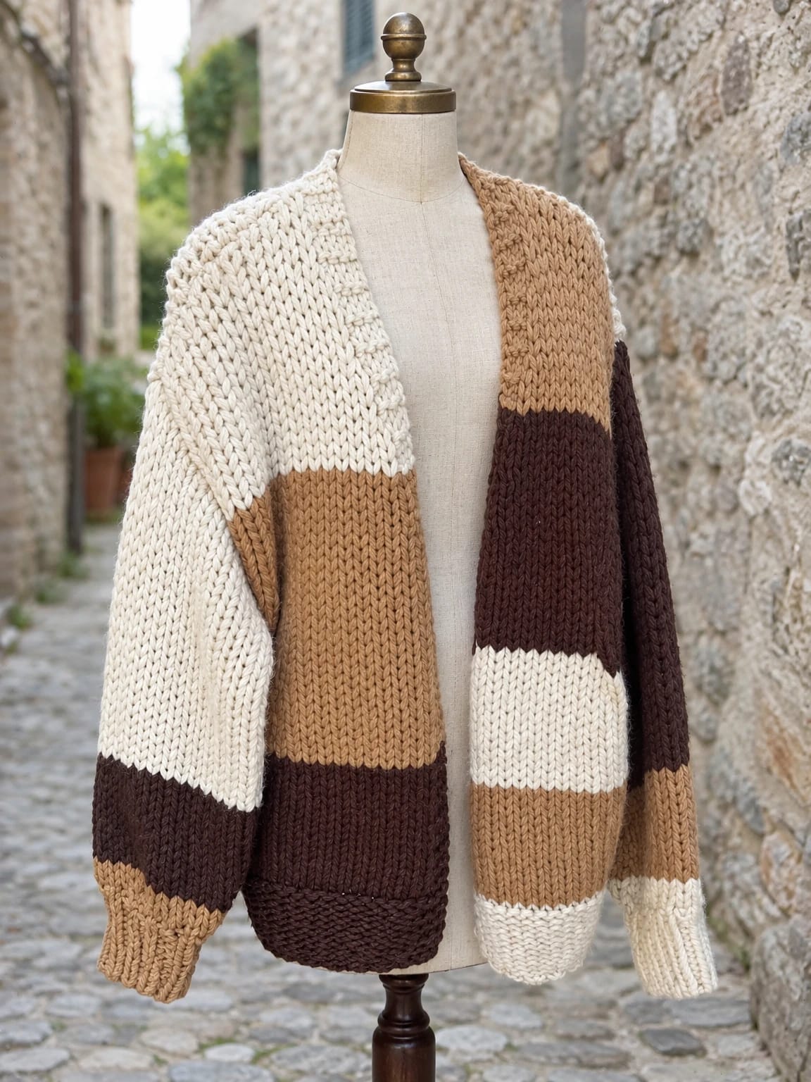 Cardigan lungo a righe in maglia grossa