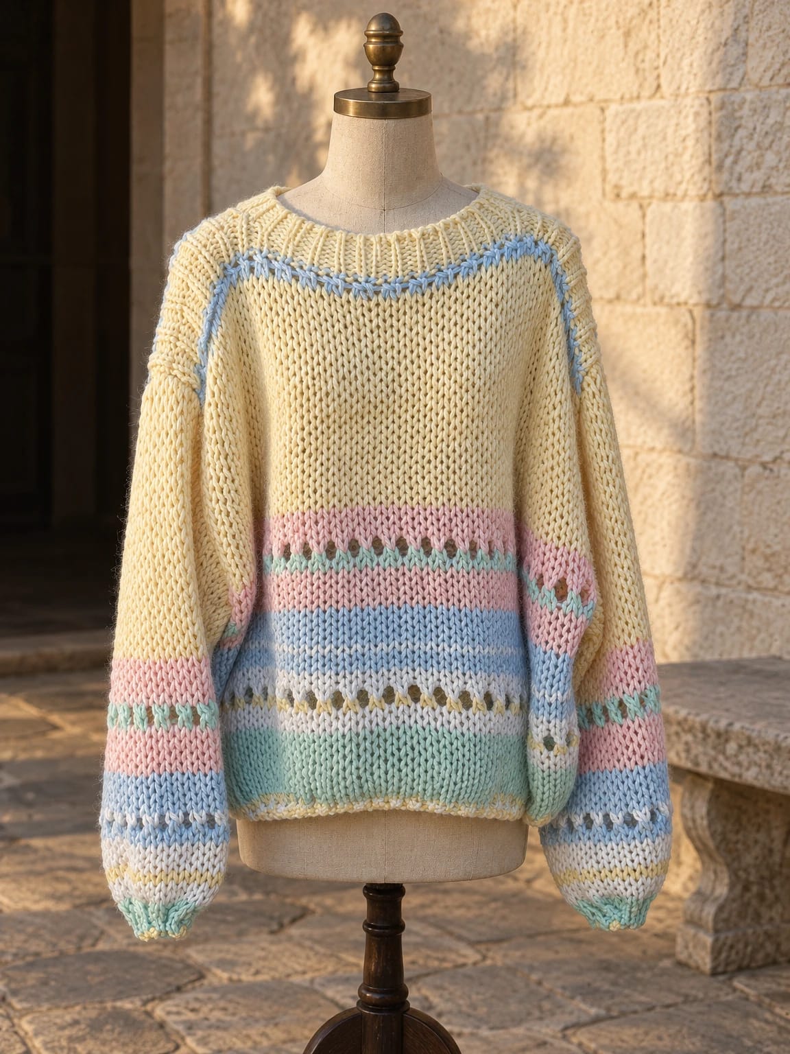 Maglia ampia a righe traforate