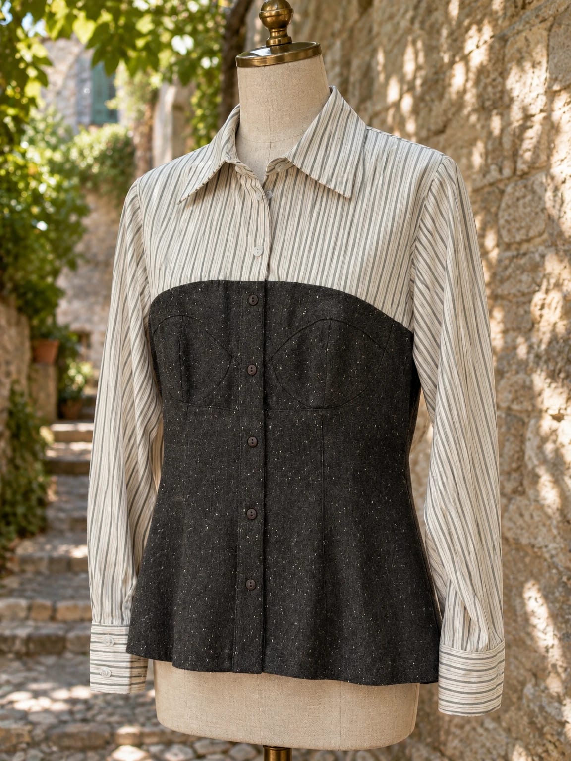 Camicia a righe con pannello moro