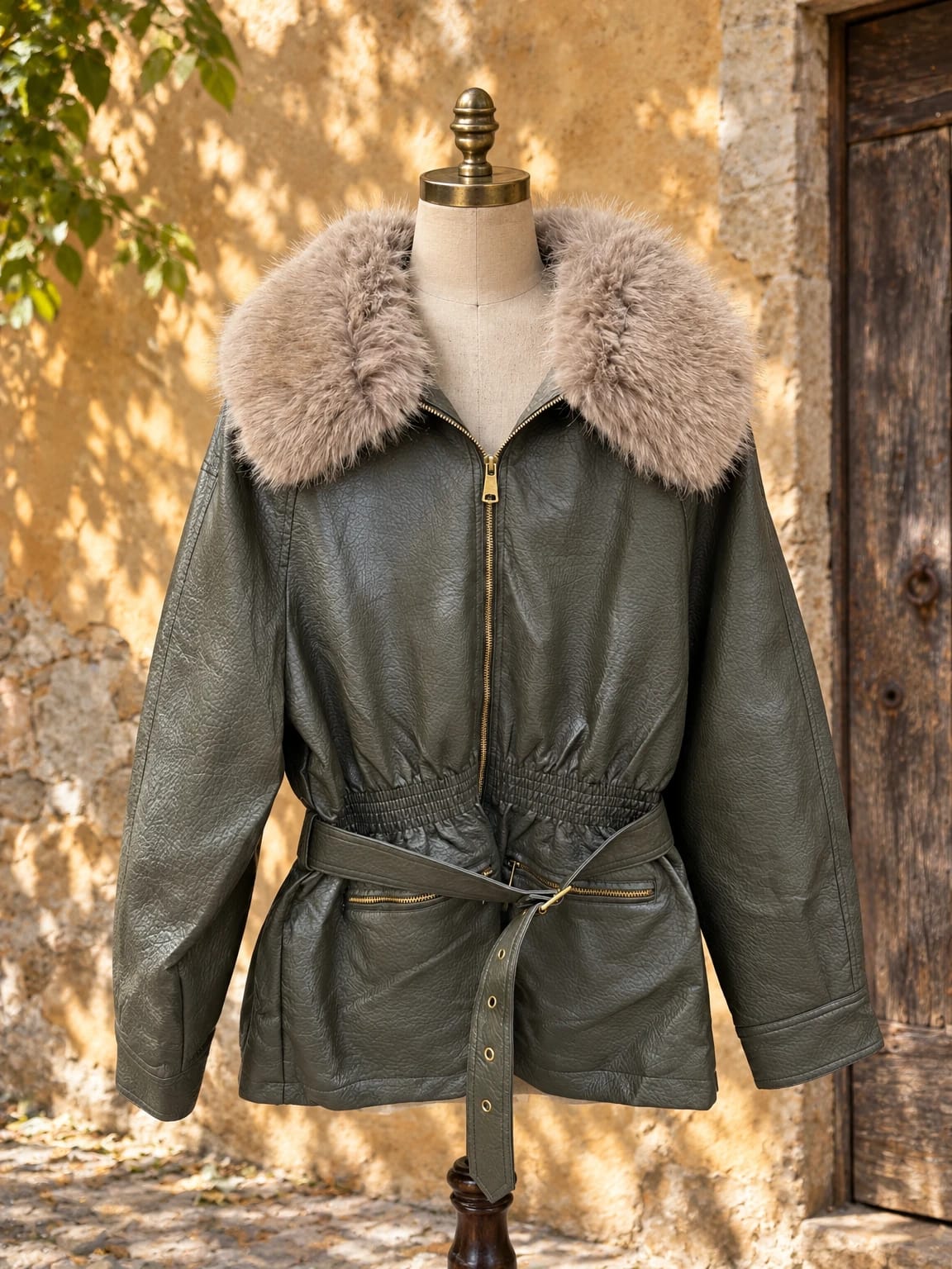 Giacca testa moro con maxi collo effetto pelliccia