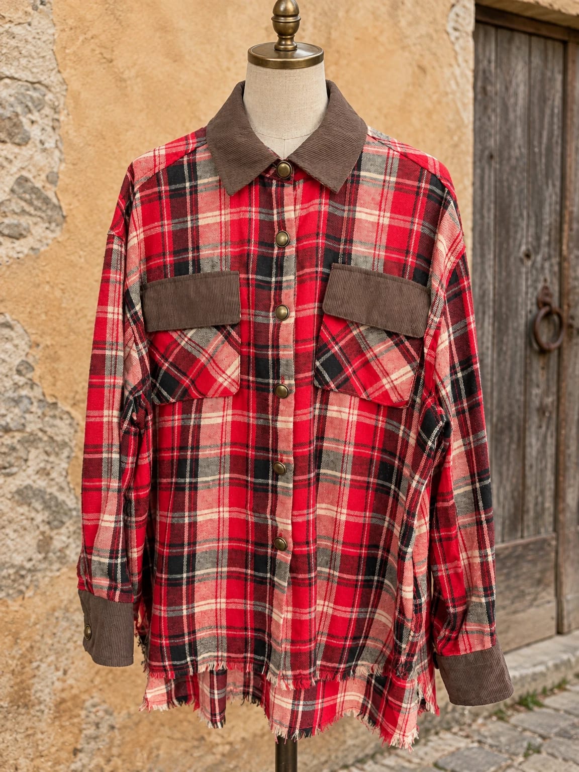 Camicia a quadri con dettagli in velluto