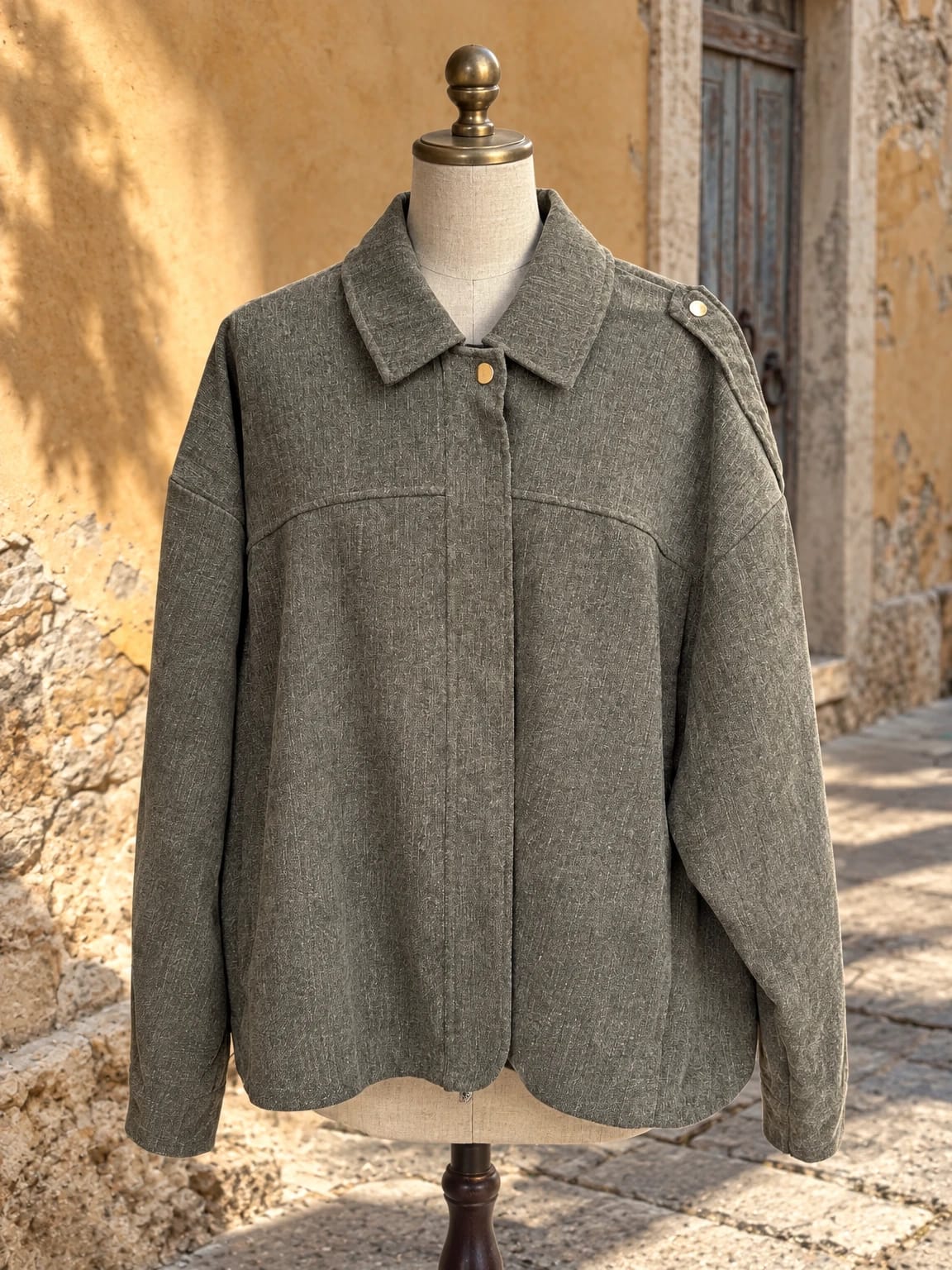 Giacca grigio oliva con bottoni dorati