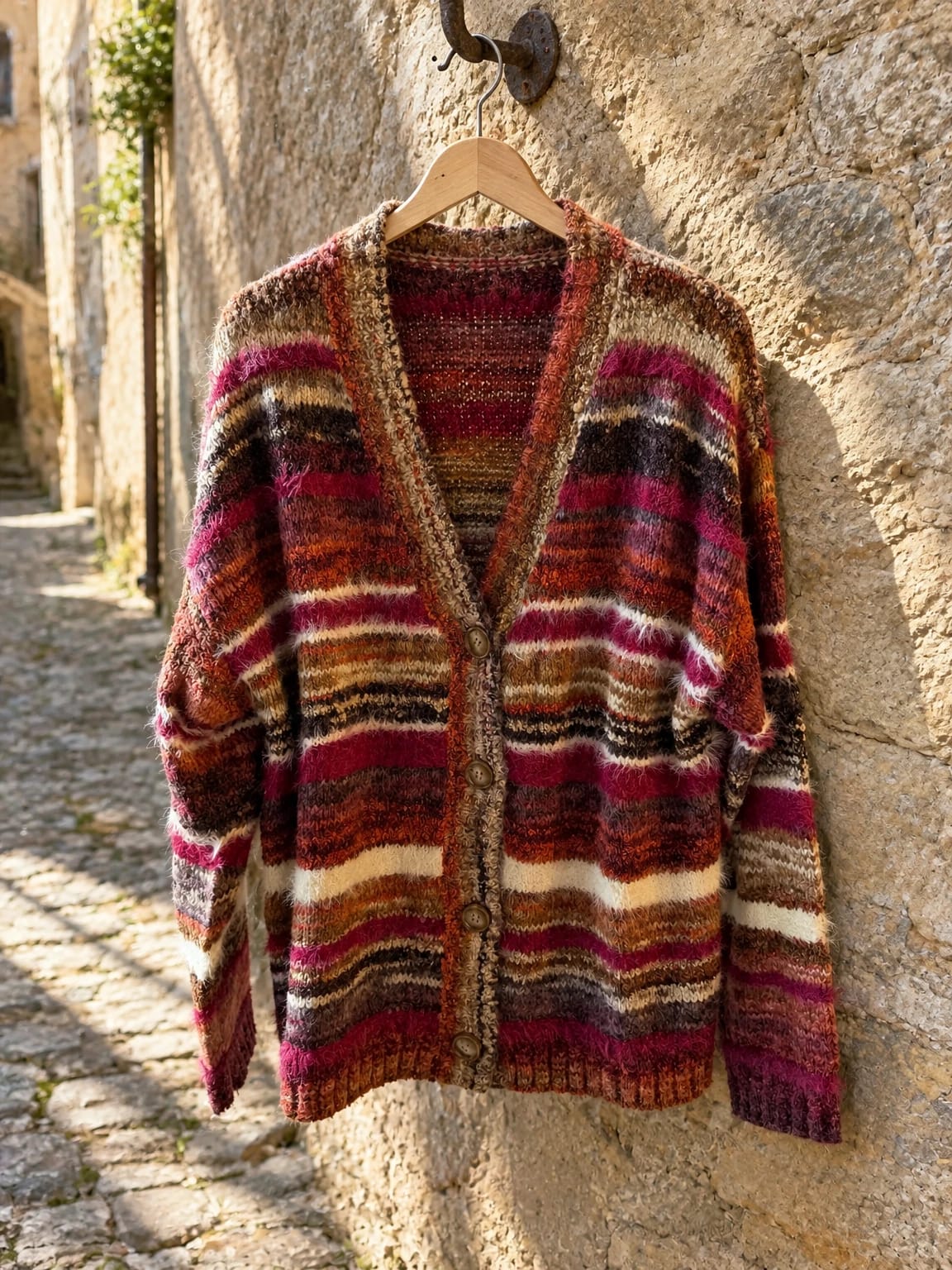Cardigan in maglia a righe multicolor
