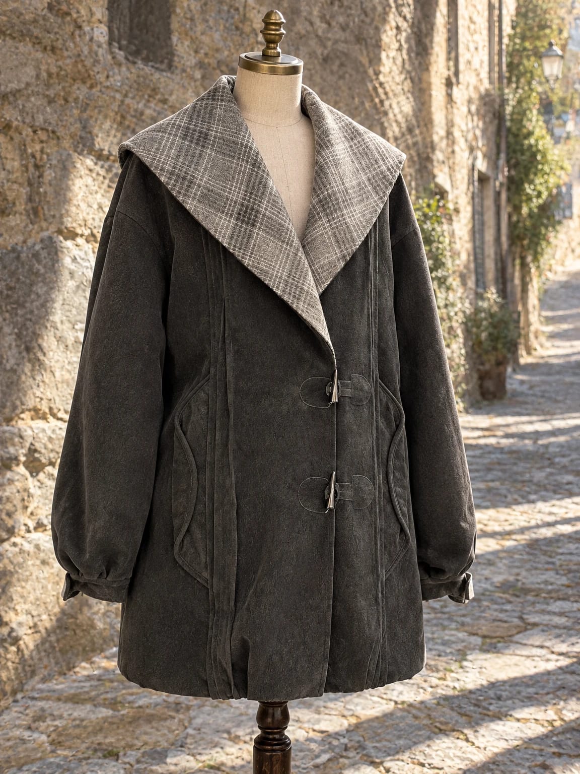 Montgomery nero con collo a quadri