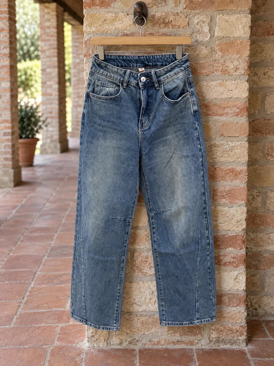 Jeans wide leg denim slavato